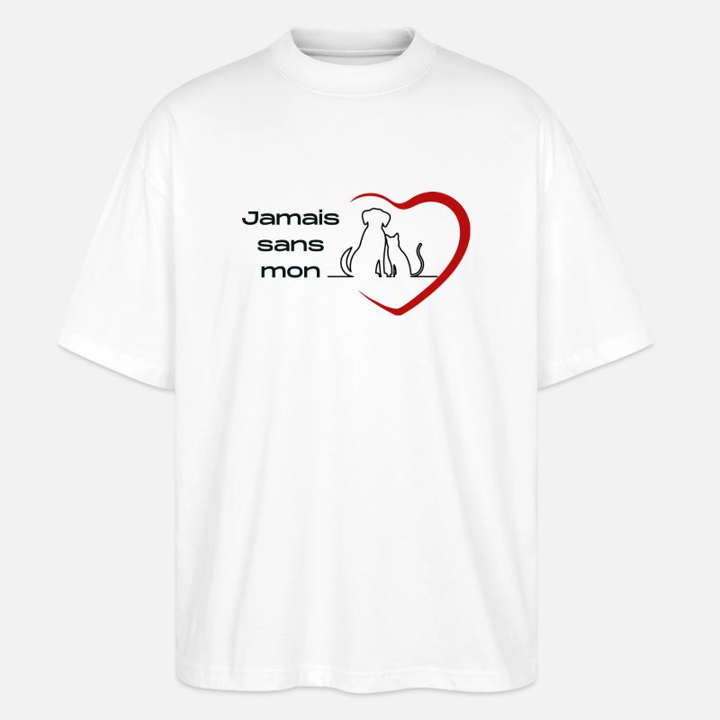 Jamais sans mon chien / chat - T-shirt bio Blaster 2.0 coupe oversize Stanley/Stella Unisexe - blanc