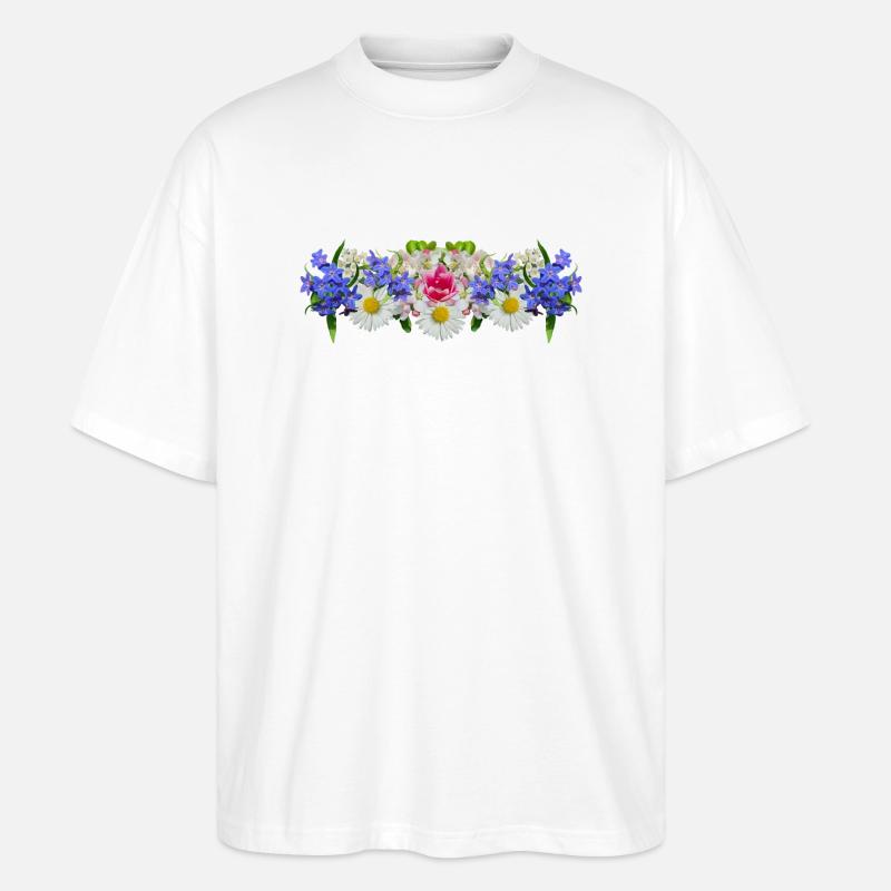 Blumen Blüten Frühling Dirndl florales Ornament - Stanley/Stella Oversized Unisex Bio T-Shirt Blaster 2.0 - Weiß