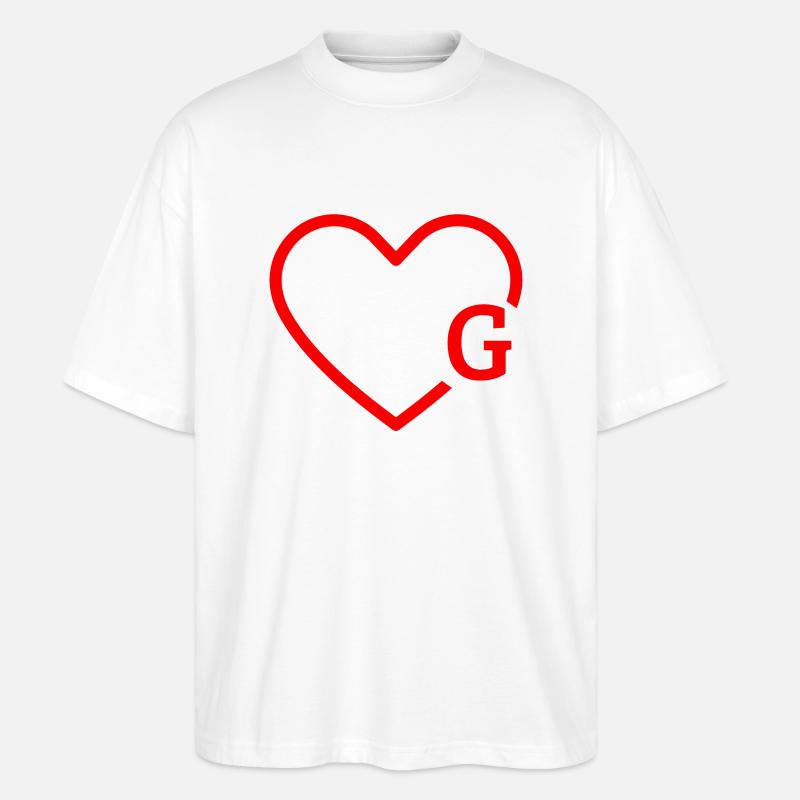 Buchstabe G Rotes Herz - Stanley/Stella Oversized Unisex Bio T-Shirt Blaster 2.0 - Weiß