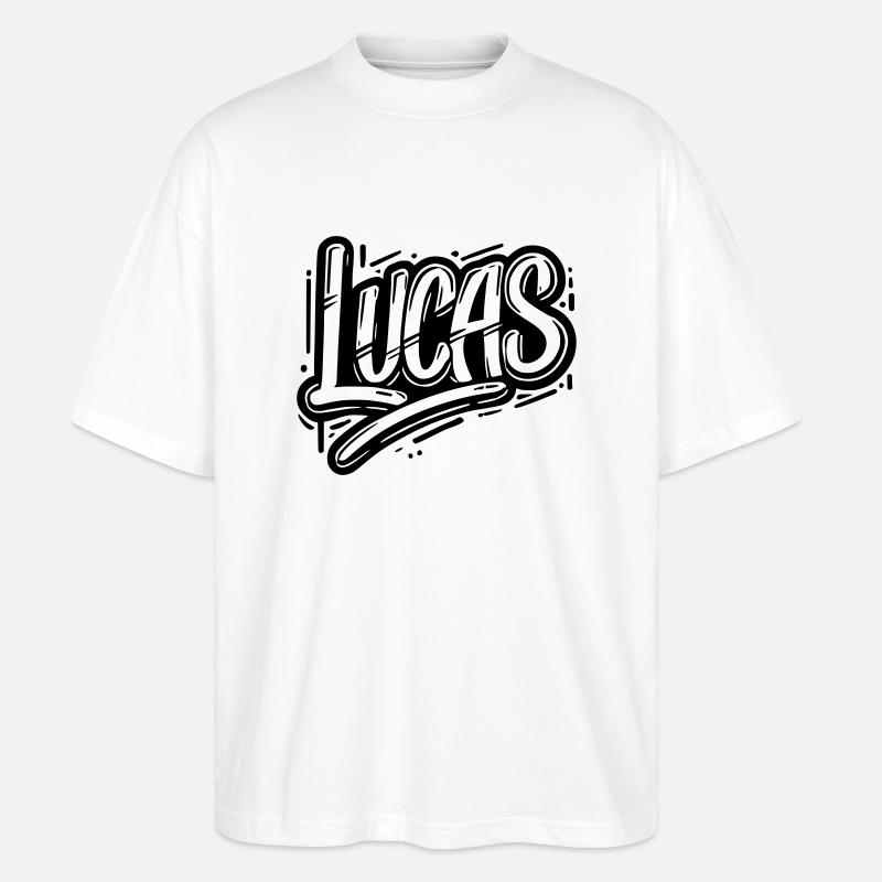 Lucas Nom Prénom Graffiti - T-shirt bio Blaster 2.0 coupe oversize Stanley/Stella Unisexe - blanc