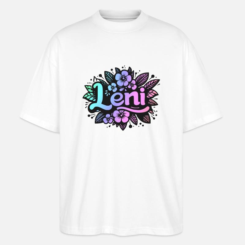 Name LENI Blumenmotiv - Stanley/Stella Oversized Unisex Bio T-Shirt Blaster 2.0 - Weiß