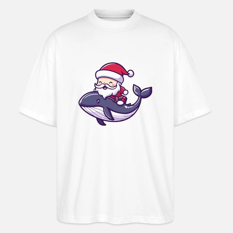 Baleine Père Noël Dessin animé - T-shirt bio Blaster 2.0 coupe oversize Stanley/Stella Unisexe - blanc