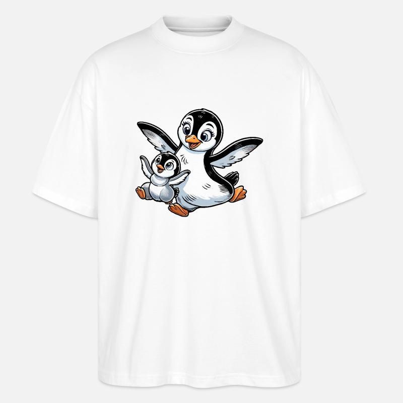 Pinguin-Mutter und Kind beim Herumtollen - Stanley/Stella Oversized Unisex Bio T-Shirt Blaster 2.0 - Weiß