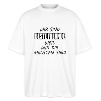 Beste Freunde - Stanley/Stella Oversized Unisex Bio T-Shirt Blaster 2.0 - Weiß - Vorne - Alina (178cm) & Michal (187cm)