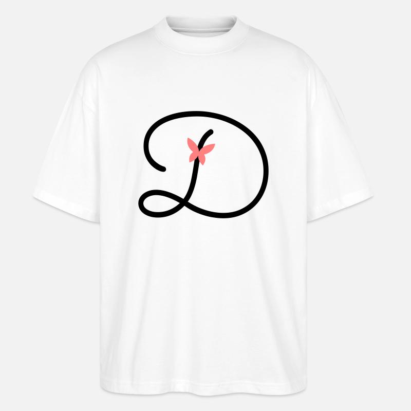 Buchstabe D Schmetterlingsbuchstabe - Stanley/Stella Oversized Unisex Bio T-Shirt Blaster 2.0 - Weiß