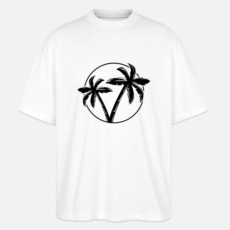 Palm Tree Silhouette Circle - Stanley/Stella Oversized Unisex Organic T-shirt Blaster 2.0 - white