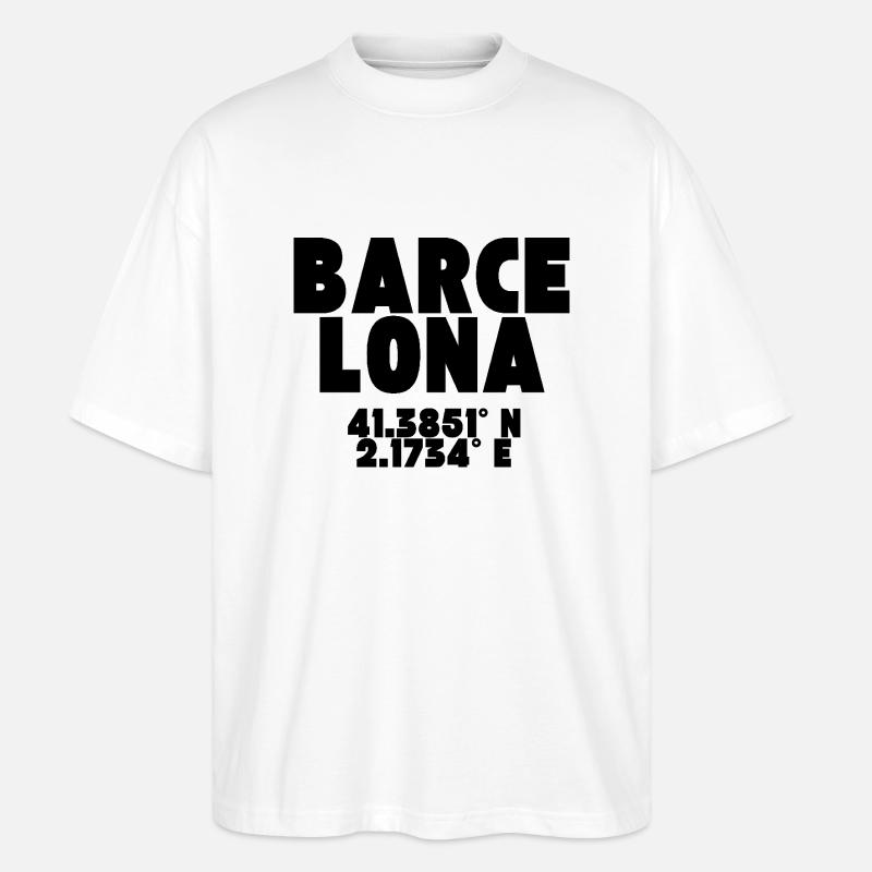 Barcelone - Design avec coordonnées - T-shirt bio Blaster 2.0 coupe oversize Stanley/Stella Unisexe - blanc