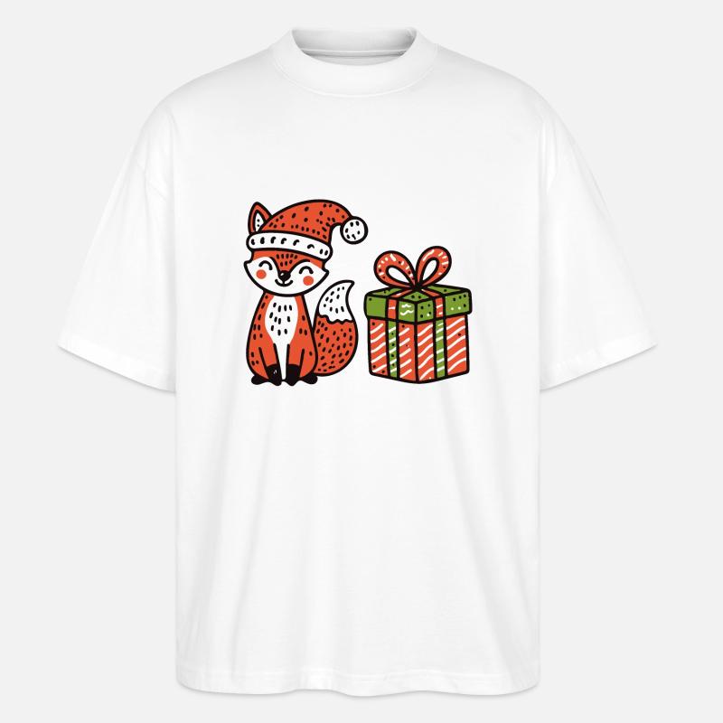 Weihnachtsfuchs mit Mütze und Geschenk - Stanley/Stella Oversized Unisex Bio T-Shirt Blaster 2.0 - Weiß