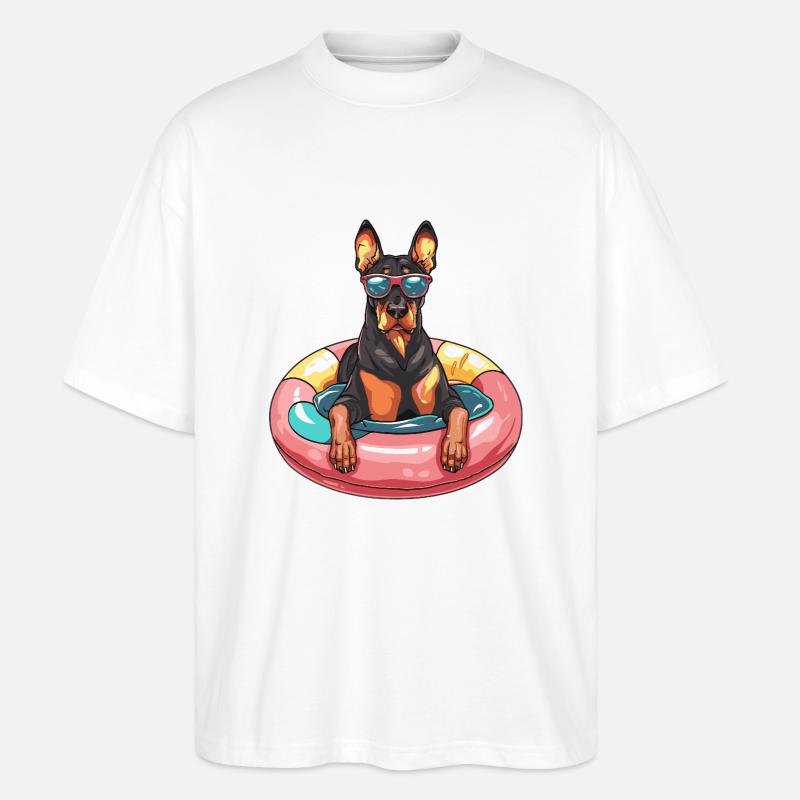 Dobermann Hund Comic Cool - Stanley/Stella Oversized Unisex Bio T-Shirt Blaster 2.0 - Weiß