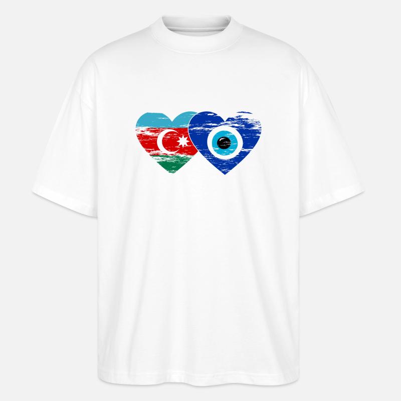 Azerbaïdjan Nazar drapeau perlé utilisé - T-shirt bio Blaster 2.0 coupe oversize Stanley/Stella Unisexe - blanc