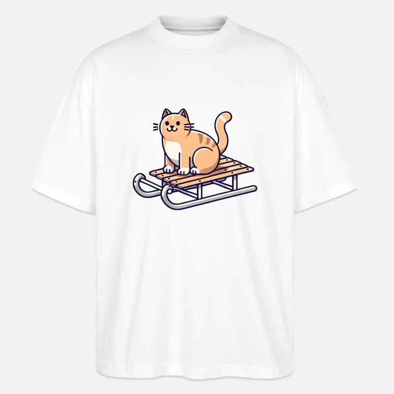 Katze auf Schlitten - Stanley/Stella Oversized Unisex Bio T-Shirt Blaster 2.0 - Weiß