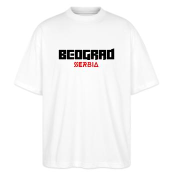 Serbia Beograd - Stanley/Stella Oversized Unisex Bio T-Shirt Blaster 2.0 - Weiß - Vorne - Alina (178cm) & Michal (187cm)