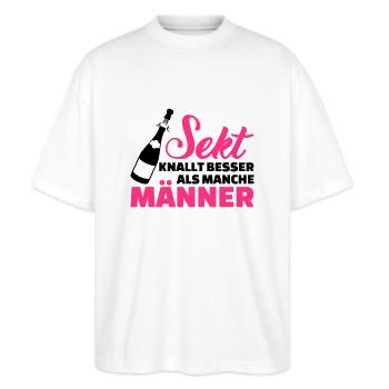 Sekt - Stanley/Stella Oversized Unisex Bio T-Shirt Blaster 2.0 - Weiß - Vorne - Alina (178cm) & Michal (187cm)