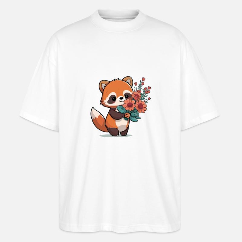 Panda roux à fleurs - T-shirt bio Blaster 2.0 coupe oversize Stanley/Stella Unisexe - blanc