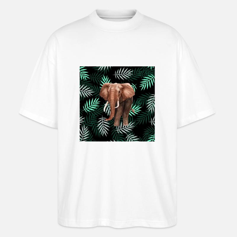 Palmen-Muster, Elefant Palm Pattern, Elephant - Stanley/Stella Oversized Unisex Bio T-Shirt Blaster 2.0 - Weiß