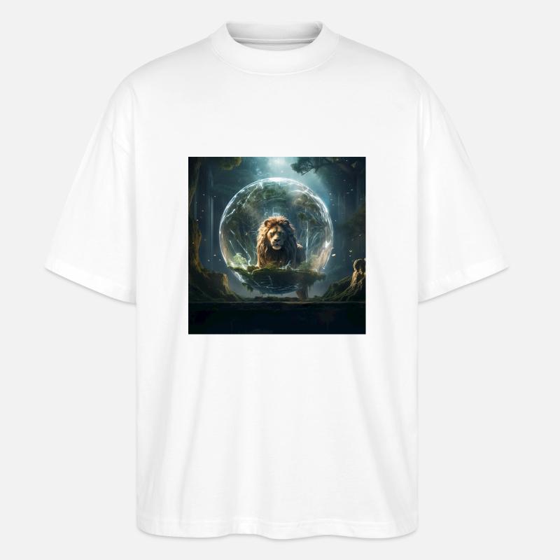 Dimensionaler Löwe - Stanley/Stella Oversized Unisex Bio T-Shirt Blaster 2.0 - Weiß