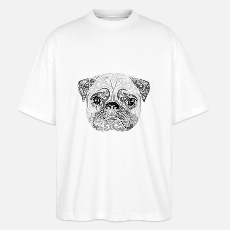 Swirly Hundeportrait (grau) - Stanley/Stella Oversized Unisex Bio T-Shirt Blaster 2.0 - Weiß