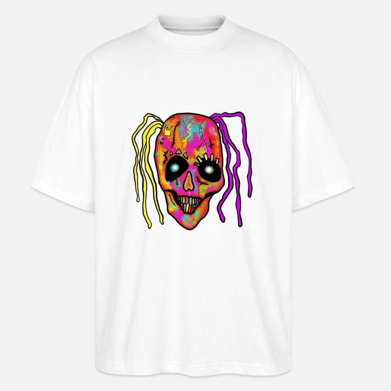 Neon Patchwork Schädel - Stanley/Stella Oversized Unisex Bio T-Shirt Blaster 2.0 - Weiß