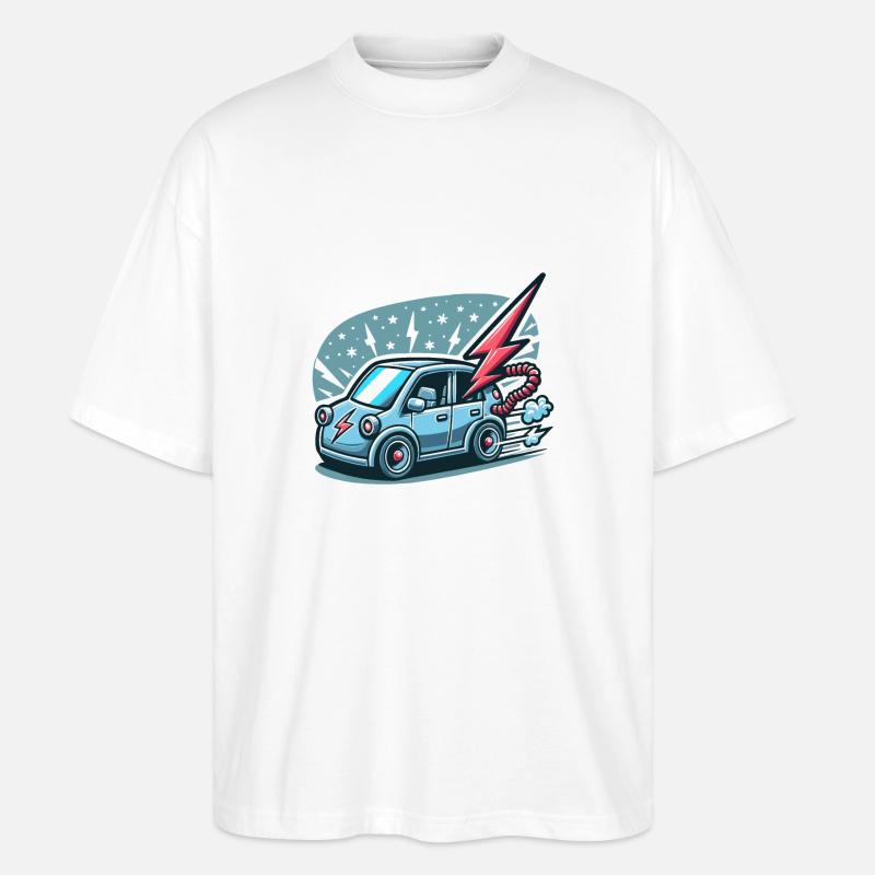 Blitzsauberer Fahrtwind im E-Auto 🚙⚡️ - Stanley/Stella Oversized Unisex Bio T-Shirt Blaster 2.0 - Weiß