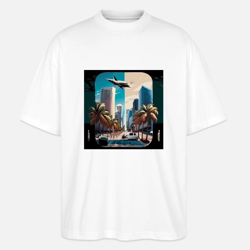 Miami night/day split (Miami Collection) - Stanley/Stella Oversized Unisex Bio T-Shirt Blaster 2.0 - Weiß