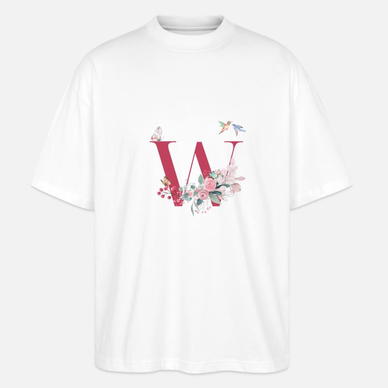 Buchstabe mit Blumen - Geschenkidee - Stanley/Stella Oversized Unisex Bio T-Shirt Blaster 2.0 - Weiß