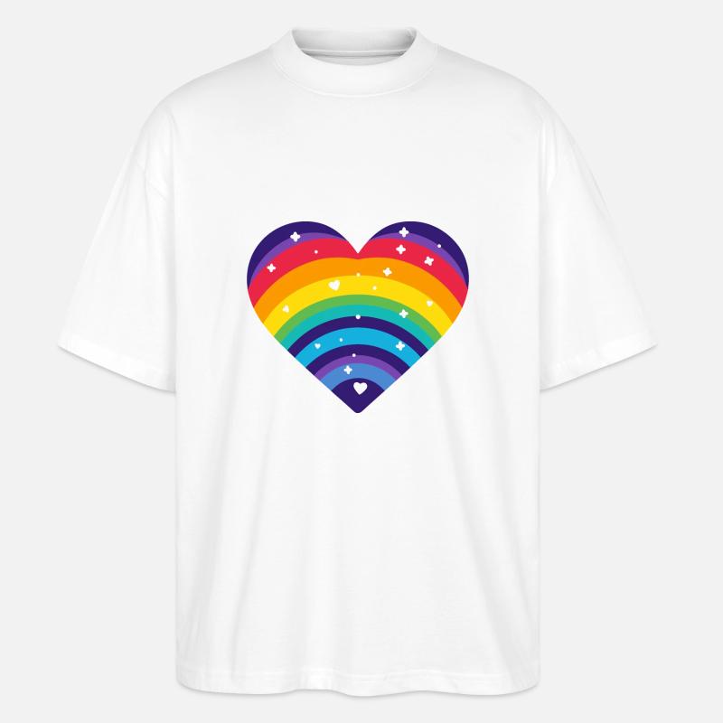 Sternenförmiges Regenbogenherz - Stanley/Stella Oversized Unisex Bio T-Shirt Blaster 2.0 - Weiß