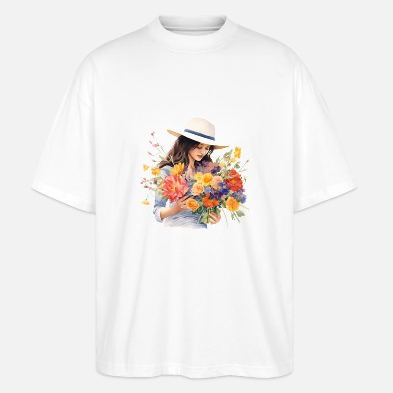 Blumenmädchen - Stanley/Stella Oversized Unisex Bio T-Shirt Blaster 2.0 - Weiß