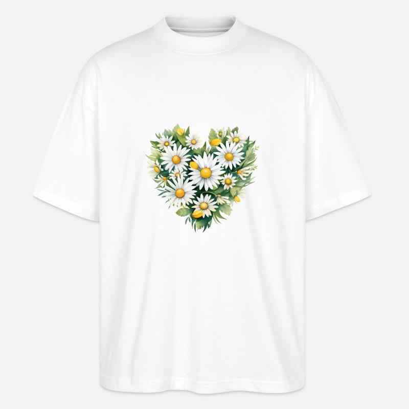 Gänseblümchen-Herz - Stanley/Stella Oversized Unisex Bio T-Shirt Blaster 2.0 - Weiß
