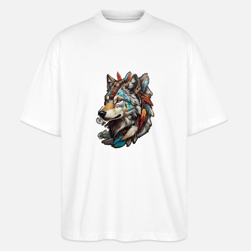 Wolf Indianer - Stanley/Stella Oversized Unisex Bio T-Shirt Blaster 2.0 - Weiß
