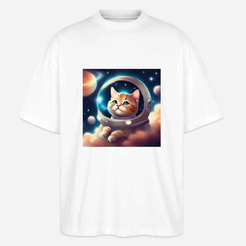 Chat mignon dans l’espace - T-shirt bio Blaster 2.0 coupe oversize Stanley/Stella Unisexe - blanc