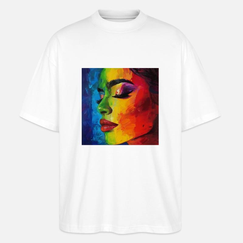Regenbogen - Stanley/Stella Oversized Unisex Bio T-Shirt Blaster 2.0 - Weiß