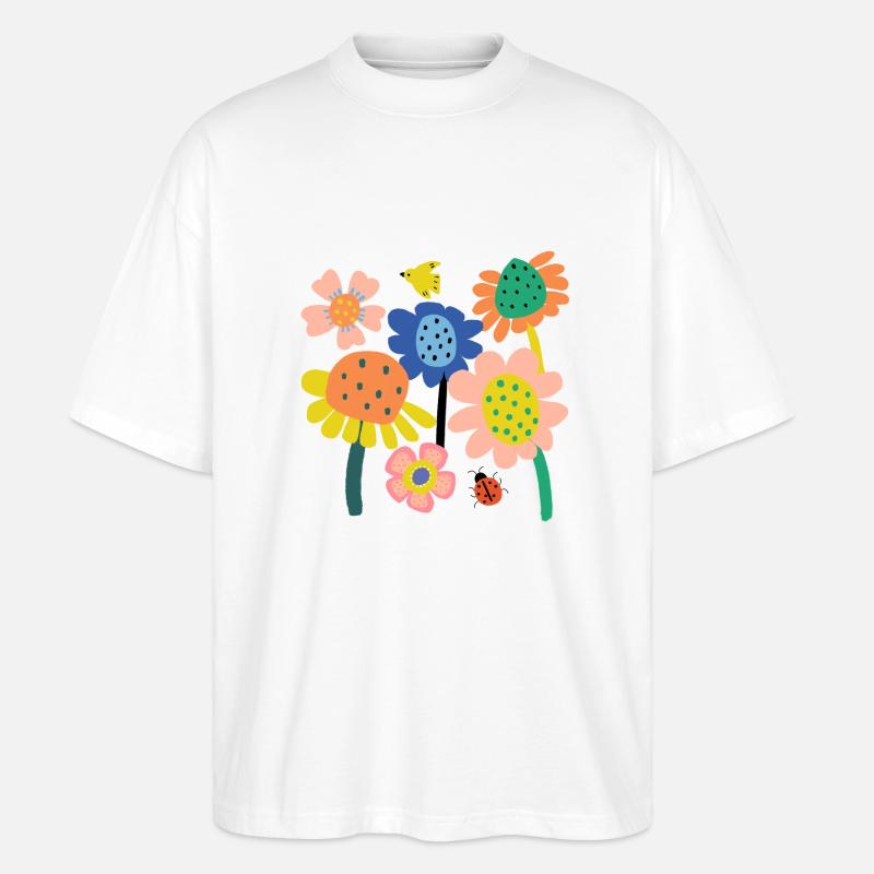 Bunter Blumen Garten - Stanley/Stella Oversized Unisex Bio T-Shirt Blaster 2.0 - Weiß