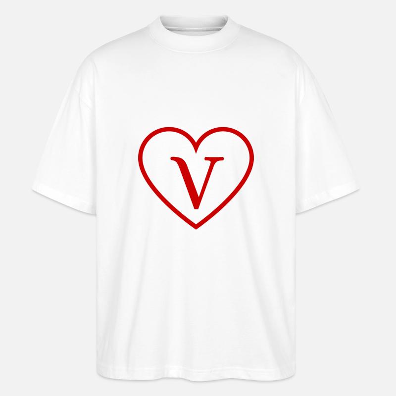 Buchstabe v rotes Herz - Stanley/Stella Oversized Unisex Bio T-Shirt Blaster 2.0 - Weiß