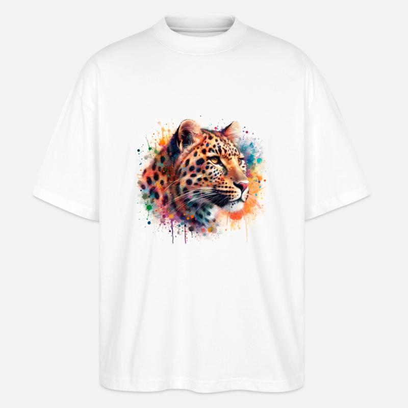 Léopard à l’aquarelle - T-shirt bio Blaster 2.0 coupe oversize Stanley/Stella Unisexe - blanc
