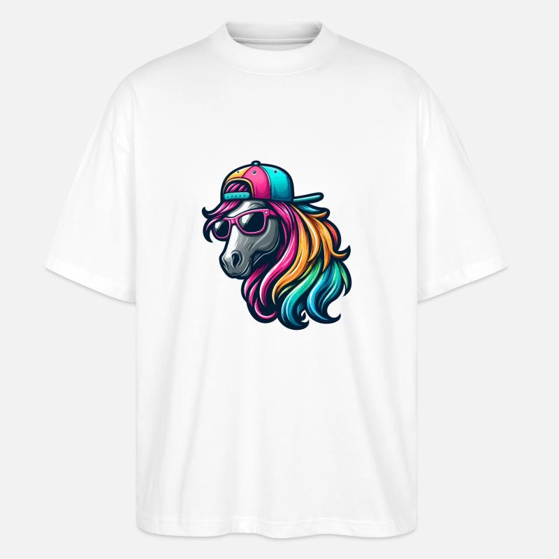 Regenbogen Cooles Pferd - Stanley/Stella Oversized Unisex Bio T-Shirt Blaster 2.0 - Weiß