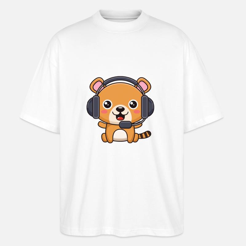 Bärchen mit Headset - Stanley/Stella Oversized Unisex Bio T-Shirt Blaster 2.0 - Weiß