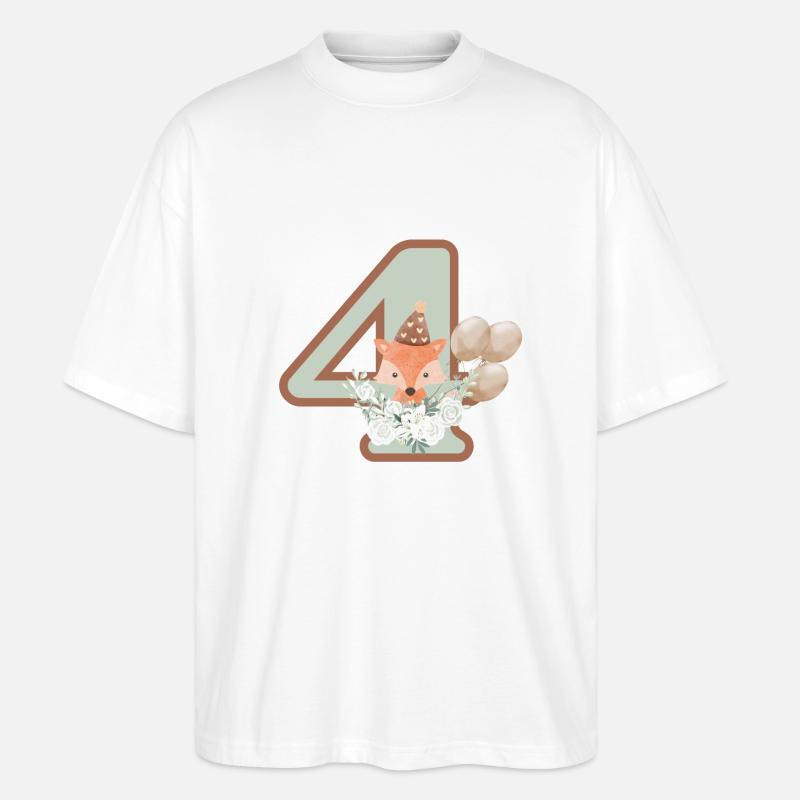 4e anniversaire renard fleurs - T-shirt bio Blaster 2.0 coupe oversize Stanley/Stella Unisexe - blanc