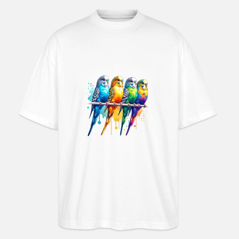 Bunte süße Wellensittiche - Stanley/Stella Oversized Unisex Bio T-Shirt Blaster 2.0 - Weiß
