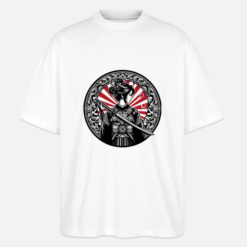 Japanisches Samurai-Mädchen - Stanley/Stella Oversized Unisex Bio T-Shirt Blaster 2.0 - Weiß