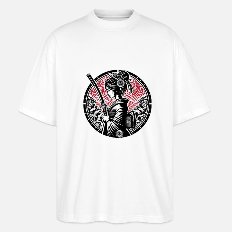 Samurai-Mädchen - Stanley/Stella Oversized Unisex Bio T-Shirt Blaster 2.0 - Weiß