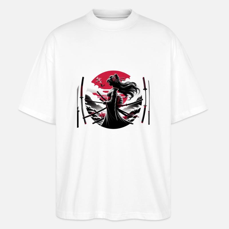 Samurai Mädchen Katana - Stanley/Stella Oversized Unisex Bio T-Shirt Blaster 2.0 - Weiß
