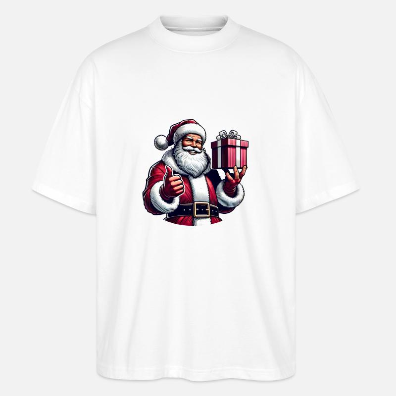 Weihnachtsmann mit Geschenk - Stanley/Stella Oversized Unisex Bio T-Shirt Blaster 2.0 - Weiß