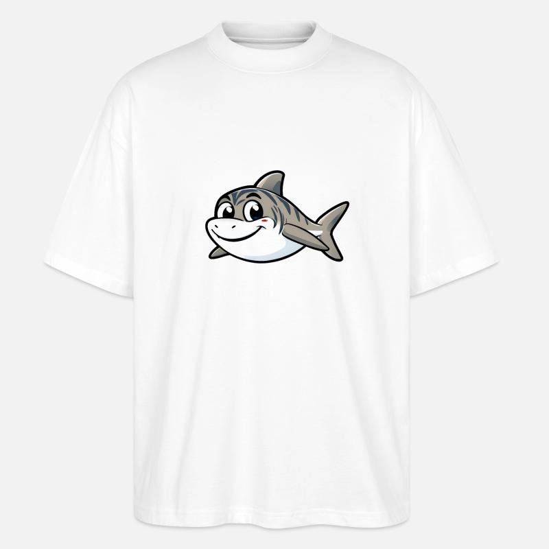 Requin de dessin animé joyeux - T-shirt bio Blaster 2.0 coupe oversize Stanley/Stella Unisexe - blanc