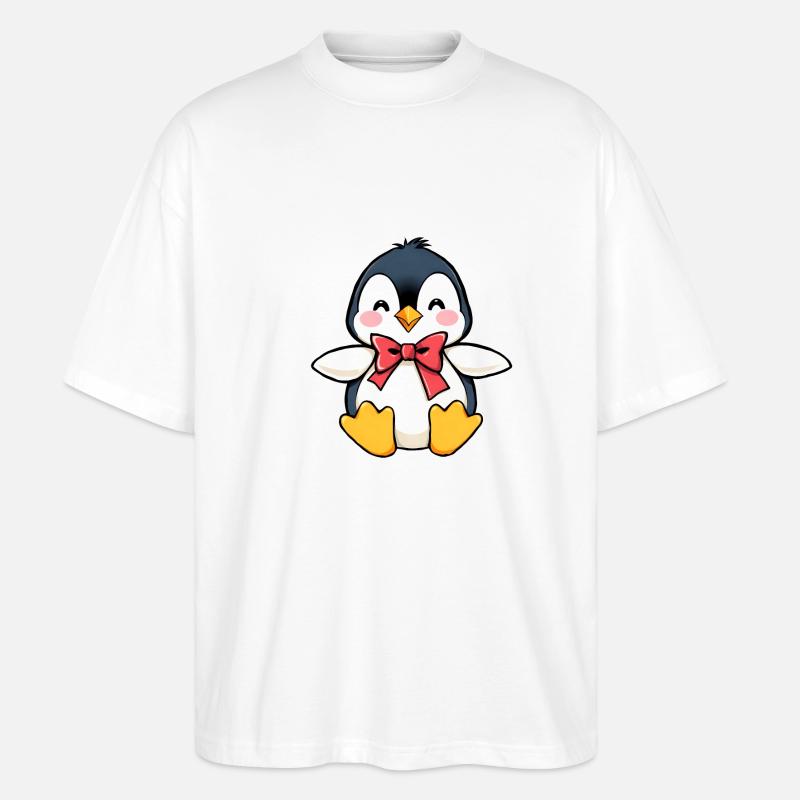 Charmanter Pinguin mit roter Fliege - Stanley/Stella Oversized Unisex Bio T-Shirt Blaster 2.0 - Weiß