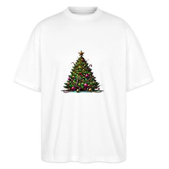 Weihnachtsbaum - Stanley/Stella Oversized Unisex Bio T-Shirt Blaster 2.0 - Weiß - Vorne - Alina (178cm) & Michal (187cm)