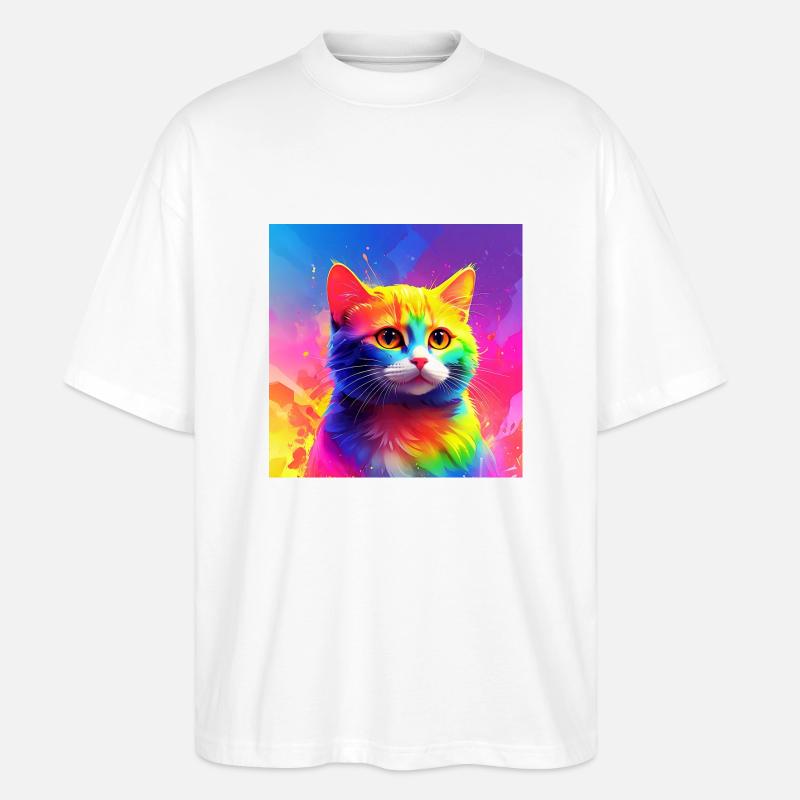 Niedliche regenbogenfarbene Katze - Stanley/Stella Oversized Unisex Bio T-Shirt Blaster 2.0 - Weiß