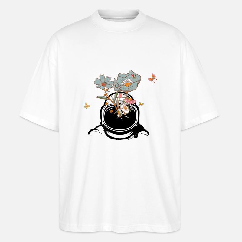 Astronaut mit Retro-Blumen - Geschenkidee - Stanley/Stella Oversized Unisex Bio T-Shirt Blaster 2.0 - Weiß