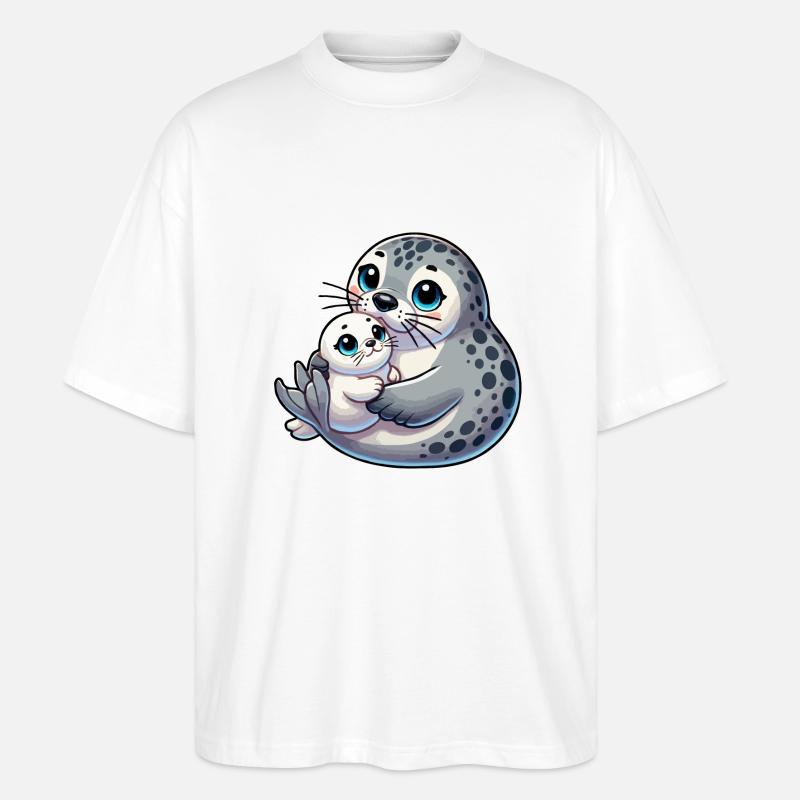 Mère phoque avec enfant - T-shirt bio Blaster 2.0 coupe oversize Stanley/Stella Unisexe - blanc