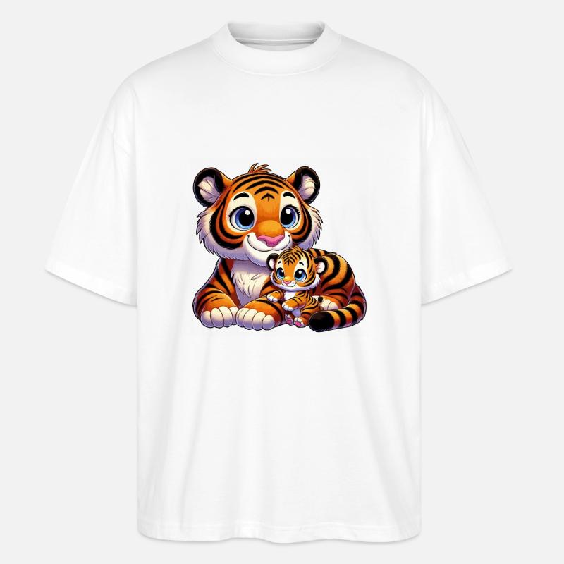 Tigermutter mit Kind - Stanley/Stella Oversized Unisex Bio T-Shirt Blaster 2.0 - Weiß