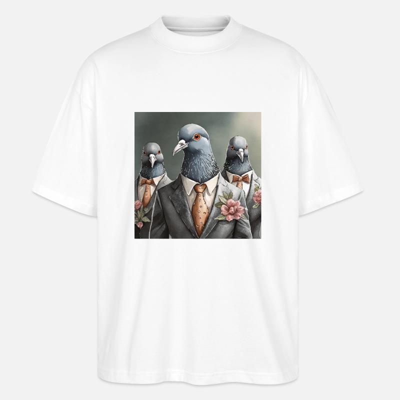Tauben im Anzug - Stanley/Stella Oversized Unisex Bio T-Shirt Blaster 2.0 - Weiß